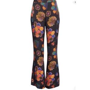 Farm Rio womens Lily's Garden Flare Pant size Small Floral Side Zip 32" ins $175
